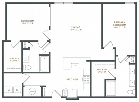 Floor plan for 2 beds, 2 baths, 1225 sqft
